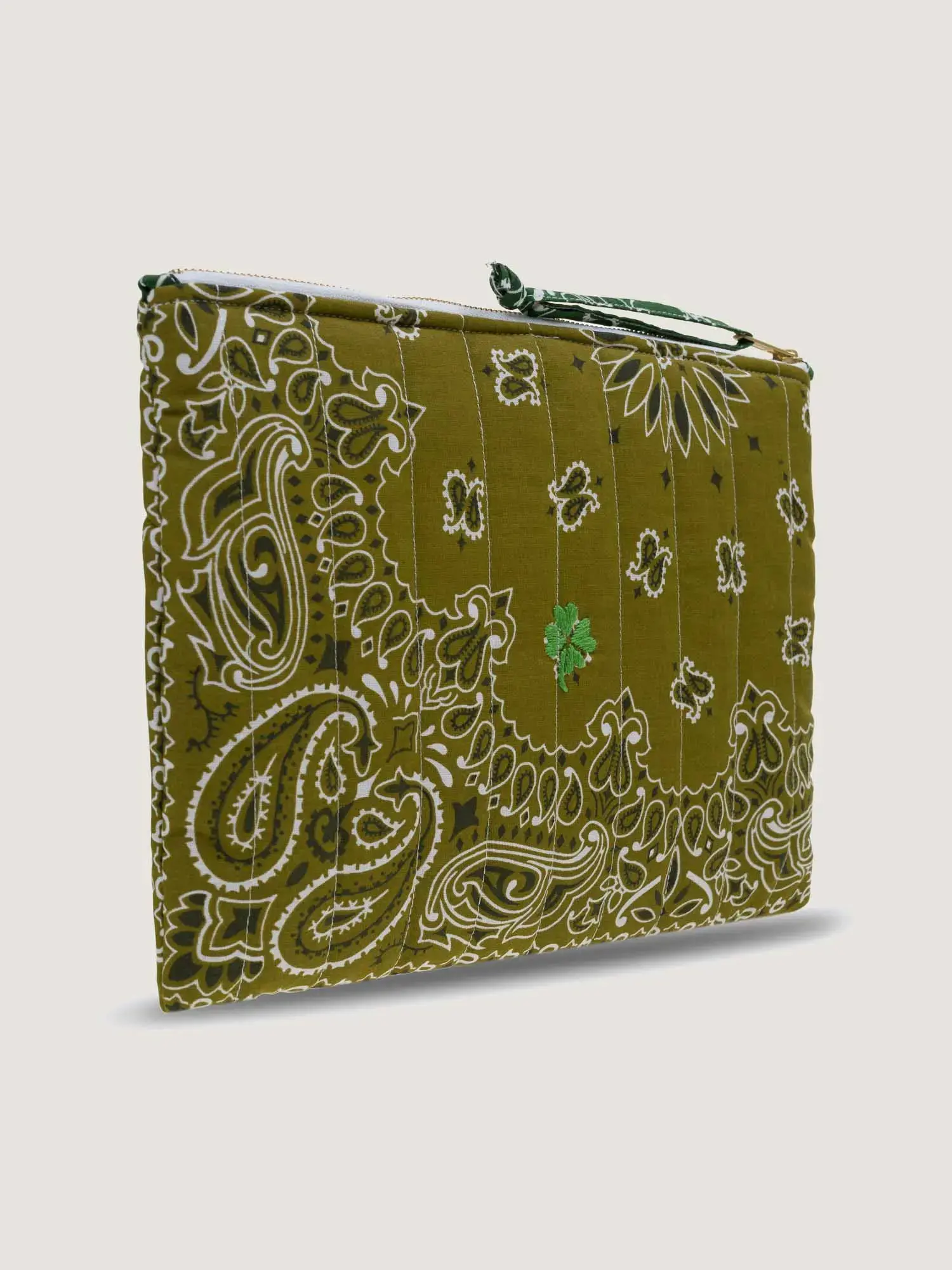 Pochette Zippée Matelassée - TRÈFLE - Bronze / Vert Week-end - Image 3